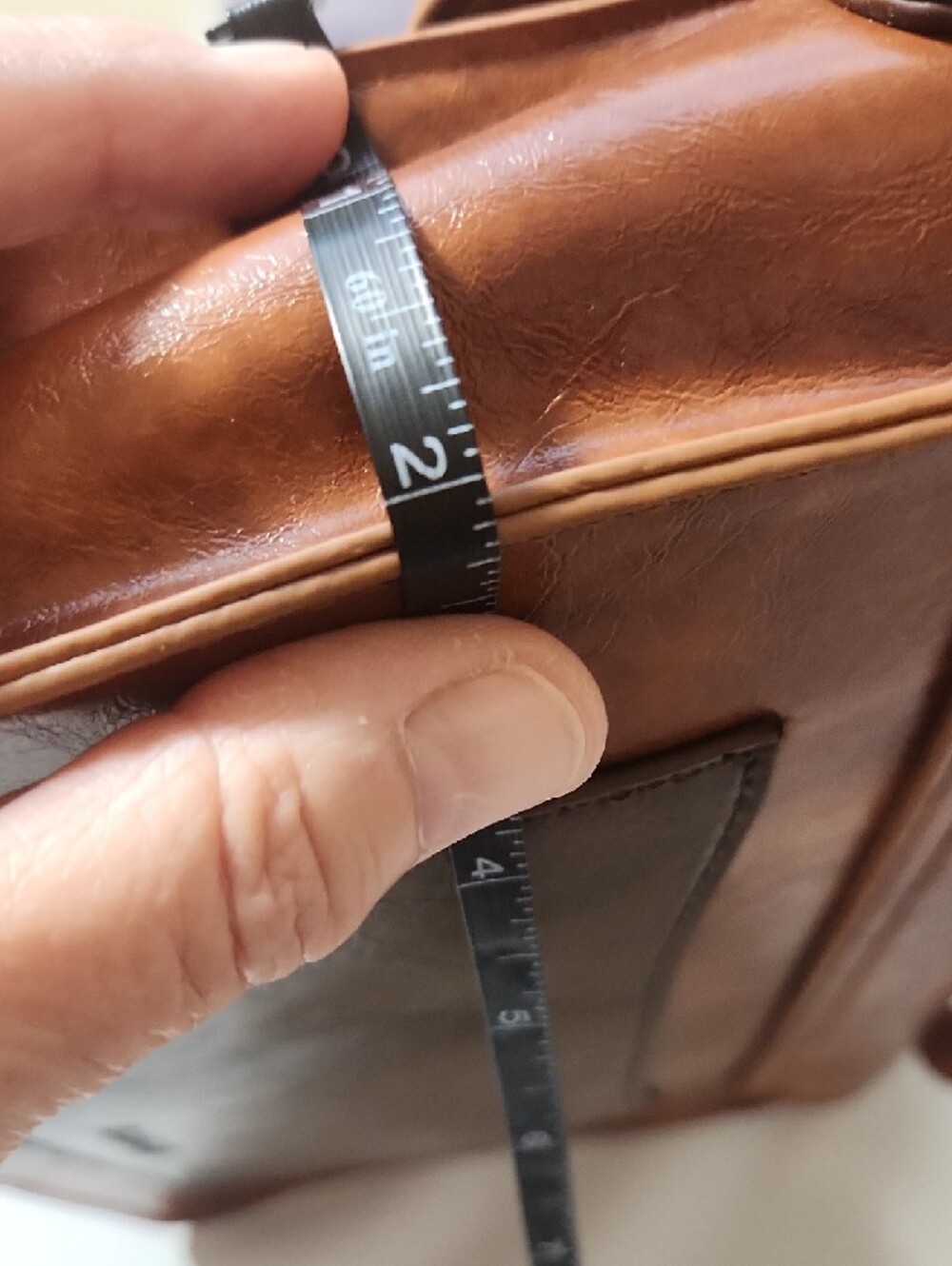 Two-Tone Brown Leather Satchel with Adjustable Strap - Picture 15 of 16